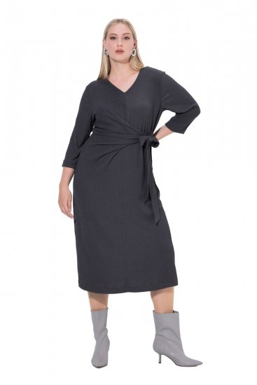 Ulla Popken 843595 Vestido traçado com manga 3/4 Cinzento mesclado - Vestidos midi - Vestidos Midi Tamanhos Grandes