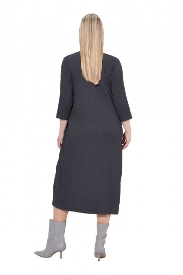 Ulla Popken 843595 Vestido traçado com manga 3/4 Cinzento mesclado - Vestidos midi - Vestidos Midi Tamanhos Grandes