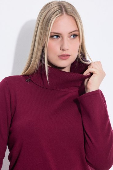Ulla Popken 843627 Vestido de malha de manga comprida com gola alta Bordô - Vestidos midi - Vestidos Midi Tamanhos Grandes