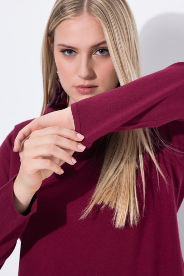 Ulla Popken 843627 Vestido de malha de manga comprida com gola alta Bordô - Vestidos midi - Vestidos Midi Tamanhos Grandes