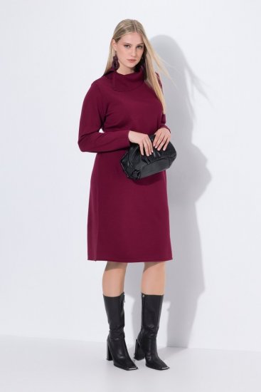 Ulla Popken 843627 Vestido de malha de manga comprida com gola alta Bordô - Vestidos midi - Vestidos Midi Tamanhos Grandes