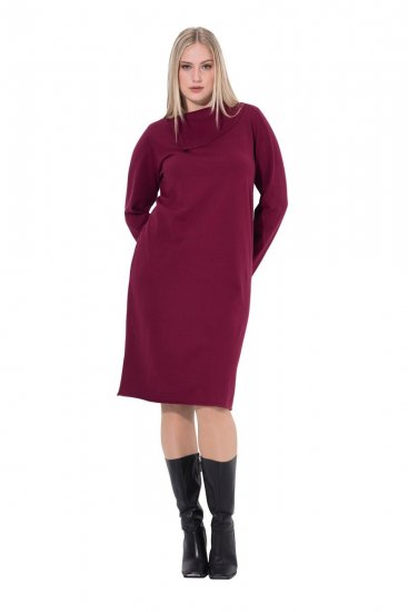 Ulla Popken 843627 Vestido de malha de manga comprida com gola alta Bordô - Vestidos midi - Vestidos Midi Tamanhos Grandes