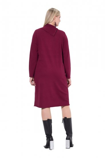 Ulla Popken 843627 Vestido de malha de manga comprida com gola alta Bordô - Vestidos midi - Vestidos Midi Tamanhos Grandes
