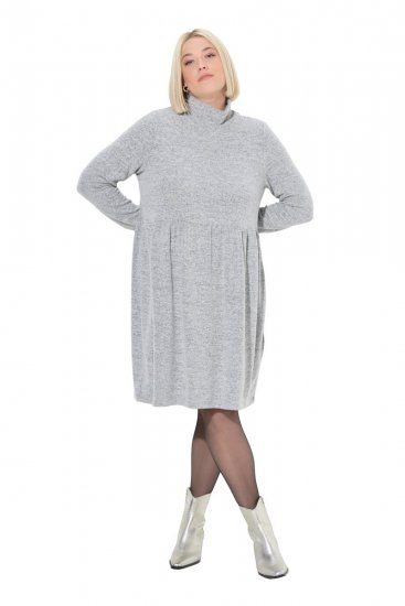 Ulla Popken 844233 Vestido de malha de manga comprida com gola alta Cinzento mesclado - Vestidos de malha - 