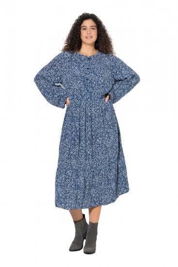 Ulla Popken 844594 Vestido midi floral Azul-marinho - Vestidos midi - Vestidos Midi Tamanhos Grandes