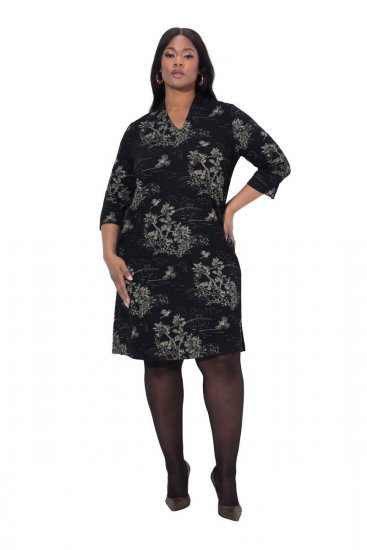 Ulla Popken 844739 Vestido com manga 3/4 Preto - Vestidos midi - Vestidos Midi Tamanhos Grandes