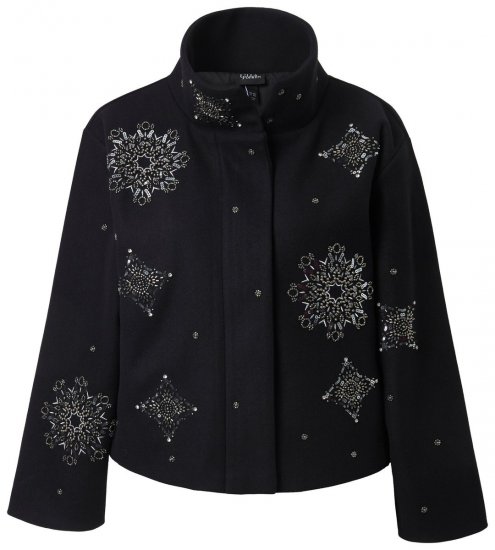 Ulla Popken 844839 Casaco curto com bordado de flocos de neve Azul-marinho - Jaquetas - Casacos plus size para mulher