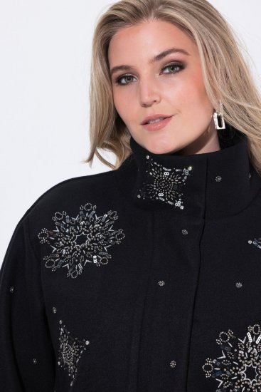Ulla Popken 844839 Casaco curto com bordado de flocos de neve Azul-marinho - Jaquetas - Casacos plus size para mulher
