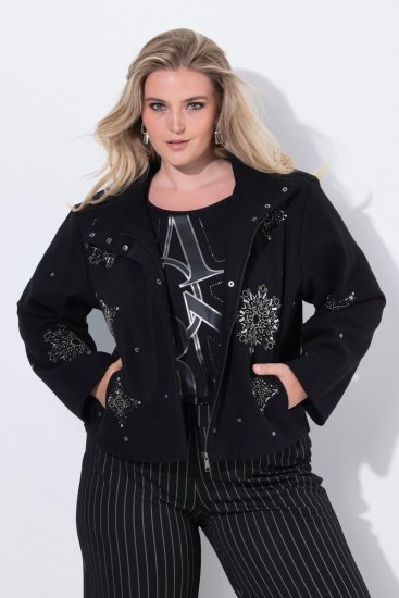 Ulla Popken 844839 Casaco curto com bordado de flocos de neve Azul-marinho - Jaquetas - Casacos plus size para mulher