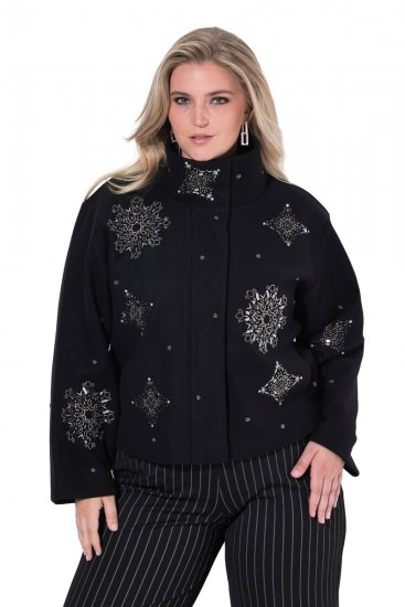 Ulla Popken 844839 Casaco curto com bordado de flocos de neve Azul-marinho - Jaquetas - Casacos plus size para mulher