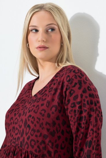 Ulla Popken 844945 Vestido de jersey evasê com decote em V Ameixa - Vestidos em jersey - 