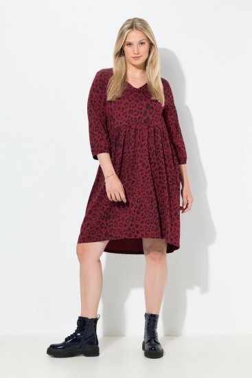 Ulla Popken 844945 Vestido de jersey evasê com decote em V Ameixa - Vestidos em jersey - 