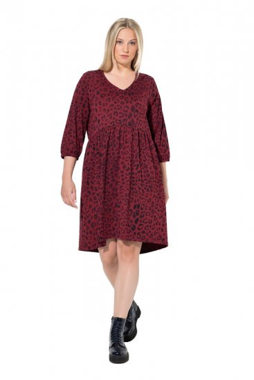 Ulla Popken 844945 Vestido de jersey evasê com decote em V Ameixa - Vestidos em jersey - 