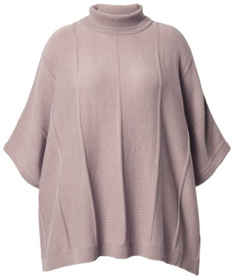 Ulla Popken 844996 Poncho canelado de merino com gola alta Castanho claro - Ponchos e capas - 
