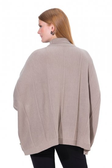 Ulla Popken 844996 Poncho canelado de merino com gola alta Castanho claro - Ponchos e capas - 