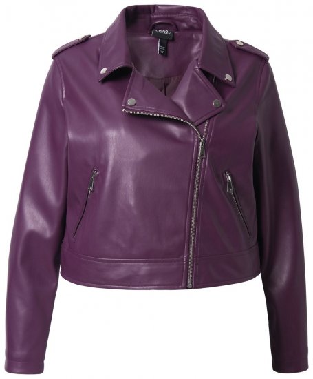 Ulla Popken 845121 Casaco biker em pele sintética Ameixa - Jaquetas - Casacos plus size para mulher