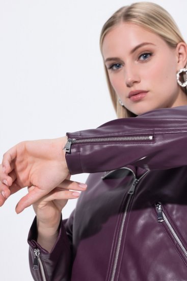 Ulla Popken 845121 Casaco biker em pele sintética Ameixa - Jaquetas - Casacos plus size para mulher