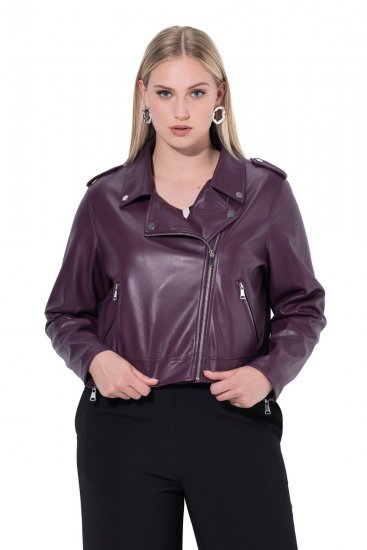 Ulla Popken 845121 Casaco biker em pele sintética Ameixa - Jaquetas - Casacos plus size para mulher