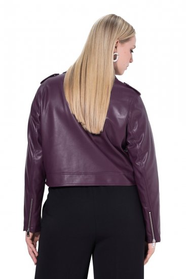 Ulla Popken 845121 Casaco biker em pele sintética Ameixa - Jaquetas - Casacos plus size para mulher