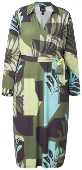 Ulla Popken 845122 Vestido midi estampado com bolsos Turquesa - Vestidos midi - Vestidos Midi Tamanhos Grandes