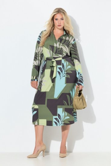 Ulla Popken 845122 Vestido midi estampado com bolsos Turquesa - Vestidos midi - Vestidos Midi Tamanhos Grandes