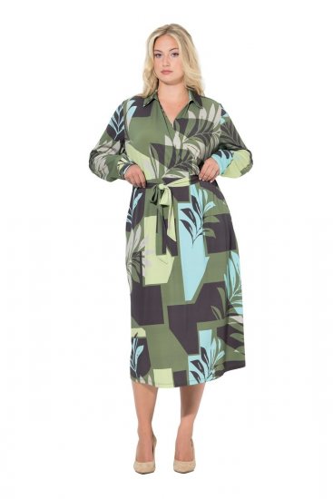 Ulla Popken 845122 Vestido midi estampado com bolsos Turquesa - Vestidos midi - Vestidos Midi Tamanhos Grandes