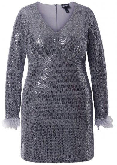 Ulla Popken 845145 Vestido de lantejoulas com decote em V Prateado - Vestidos de noite - Vestidos de festa em tamanhos grandes