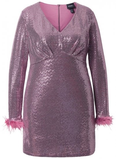 Ulla Popken 845145 Vestido de lantejoulas com decote em V Rosa - Vestidos de noite - Vestidos de festa em tamanhos grandes