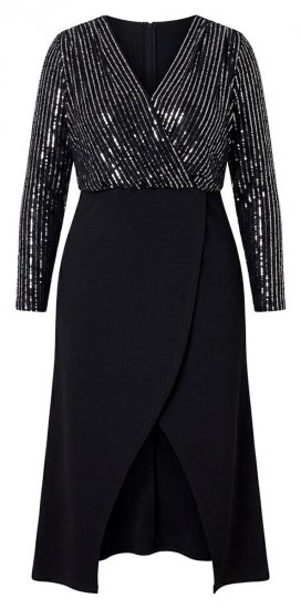 Ulla Popken 845151 Vestido às riscas com decote em V Preto - Vestidos de noite - Vestidos de festa em tamanhos grandes