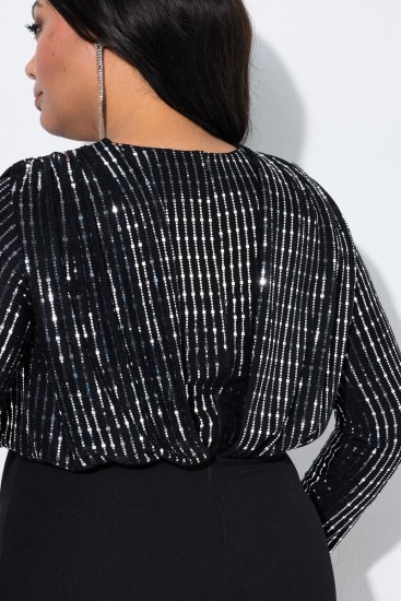 Ulla Popken 845151 Vestido às riscas com decote em V Preto - Vestidos de noite - Vestidos de festa em tamanhos grandes