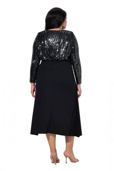 Ulla Popken 845151 Vestido às riscas com decote em V Preto - Vestidos de noite - Vestidos de festa em tamanhos grandes