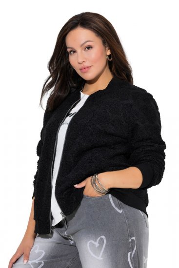Ulla Popken 845262 Casaco teddy Preto - Jaquetas - Casacos plus size para mulher