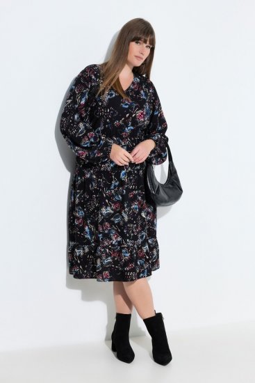 Ulla Popken 845287 Vestido midi estampado Preto - Vestidos midi - Vestidos Midi Tamanhos Grandes