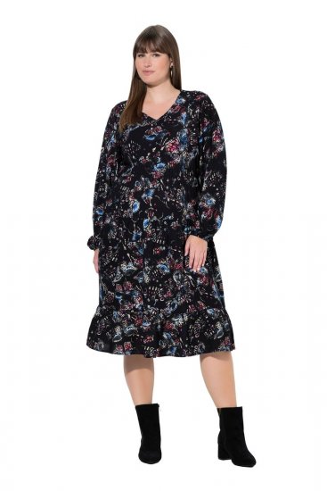 Ulla Popken 845287 Vestido midi estampado Preto - Vestidos midi - Vestidos Midi Tamanhos Grandes