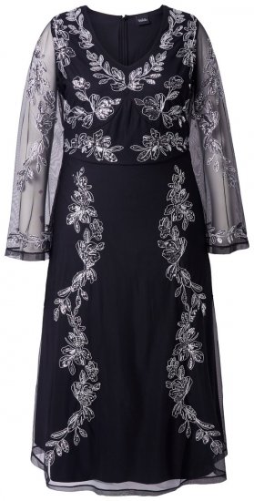 Ulla Popken 845366 Vestido de noite com decote em V Preto - Vestidos de noite - Vestidos de festa em tamanhos grandes