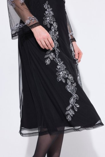 Ulla Popken 845366 Vestido de noite com decote em V Preto - Vestidos de noite - Vestidos de festa em tamanhos grandes