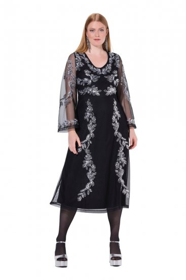 Ulla Popken 845366 Vestido de noite com decote em V Preto - Vestidos de noite - Vestidos de festa em tamanhos grandes