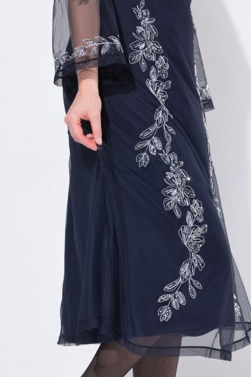 Ulla Popken 845366 Vestido de lantejoulas floral Azul-marinho - Vestidos de noite - Vestidos de festa em tamanhos grandes