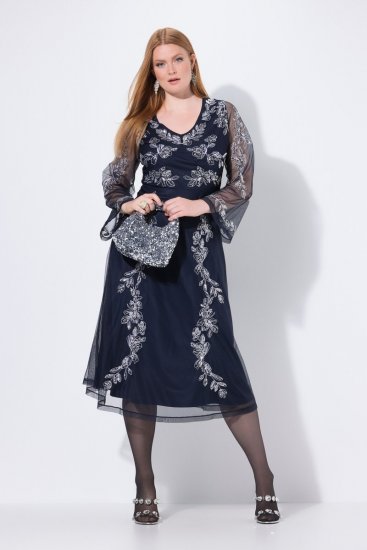 Ulla Popken 845366 Vestido de lantejoulas floral Azul-marinho - Vestidos de noite - Vestidos de festa em tamanhos grandes
