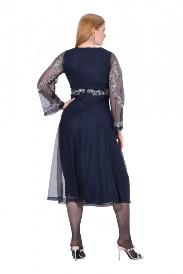 Ulla Popken 845366 Vestido de lantejoulas floral Azul-marinho - Vestidos de noite - Vestidos de festa em tamanhos grandes