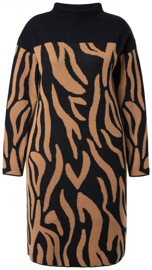 Ulla Popken 845378 Vestido de malha com padrão animal Bege - Vestidos de noite - Vestidos de festa em tamanhos grandes