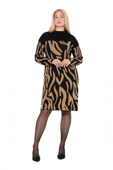 Ulla Popken 845378 Vestido de malha com padrão animal Bege - Vestidos de noite - Vestidos de festa em tamanhos grandes