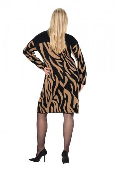 Ulla Popken 845378 Vestido de malha com padrão animal Bege - Vestidos de noite - Vestidos de festa em tamanhos grandes