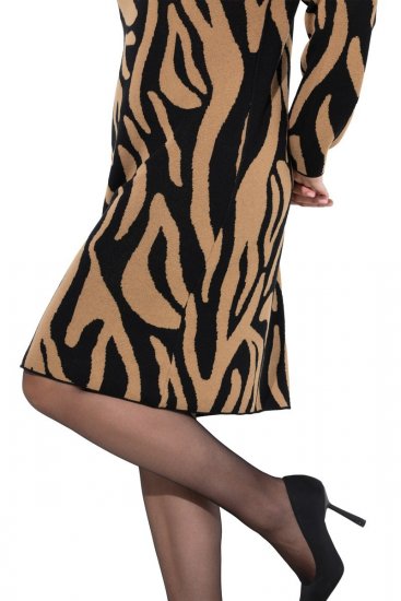Ulla Popken 845378 Vestido de malha com padrão animal Bege - Vestidos de noite - Vestidos de festa em tamanhos grandes