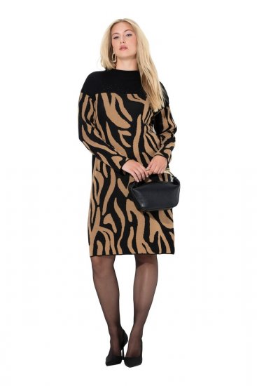 Ulla Popken 845378 Vestido de malha com padrão animal Bege - Vestidos de noite - Vestidos de festa em tamanhos grandes