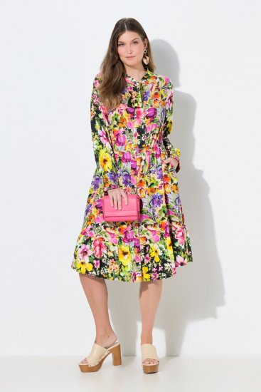 Ulla Popken 845512 Vestido camiseiro floral Vermelho baga - Vestidos midi - Vestidos Midi Tamanhos Grandes