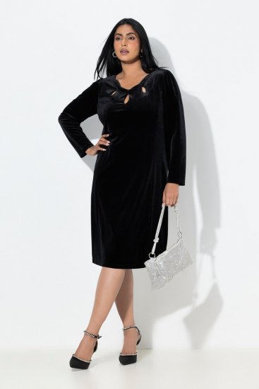 Ulla Popken 845573 Vestido de veludo de manga comprida Preto - Vestidos de noite - Vestidos de festa em tamanhos grandes