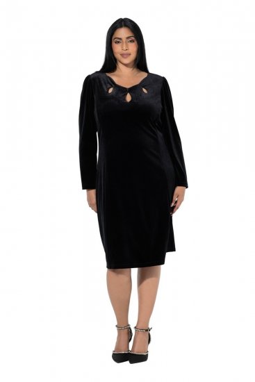 Ulla Popken 845573 Vestido de veludo de manga comprida Preto - Vestidos de noite - Vestidos de festa em tamanhos grandes