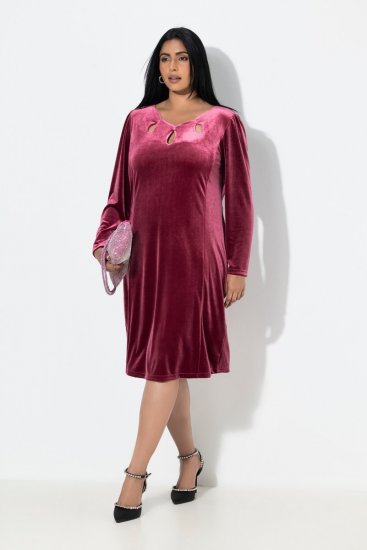 Ulla Popken 845573 Vestido de veludo de manga comprida Bordô - Vestidos de noite - Vestidos de festa em tamanhos grandes