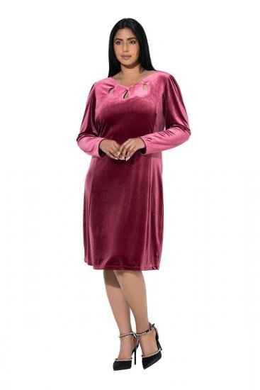 Ulla Popken 845573 Vestido de veludo de manga comprida Bordô - Vestidos de noite - Vestidos de festa em tamanhos grandes